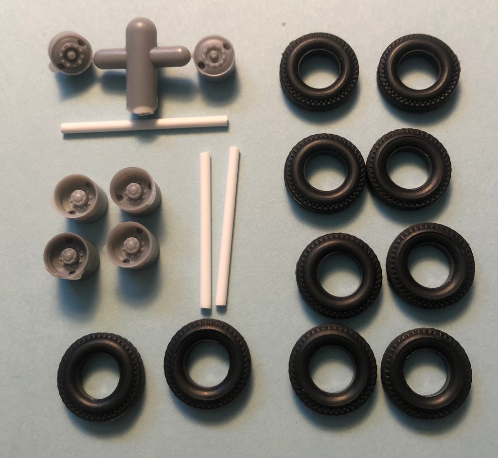 #50105 - Tractor Wheel Set - Budd Style 2 Hole Disc Wheels (2 Front, 4 Rear Driven). 10 Tires & Axles for 1 Tractor