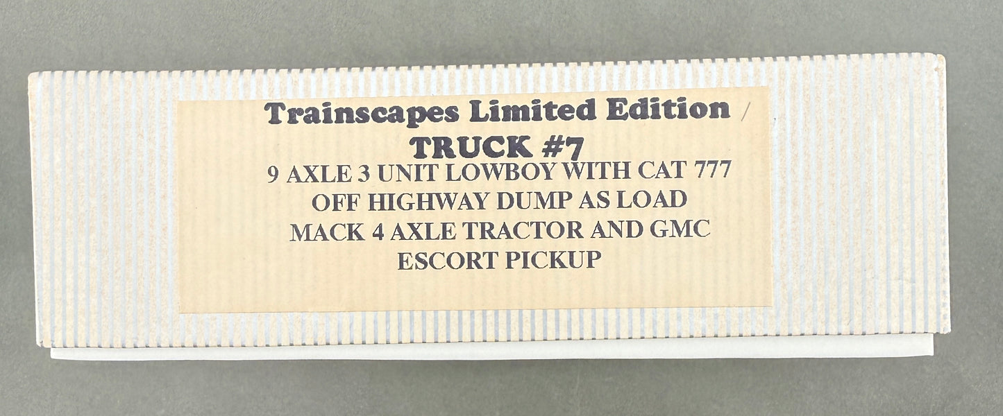 Trainscapes Limited Edition Truck #7 9 Axle Lowboy w/Load, 4 Axle Mack Tractor & Escort Vehicle 1 out of 50