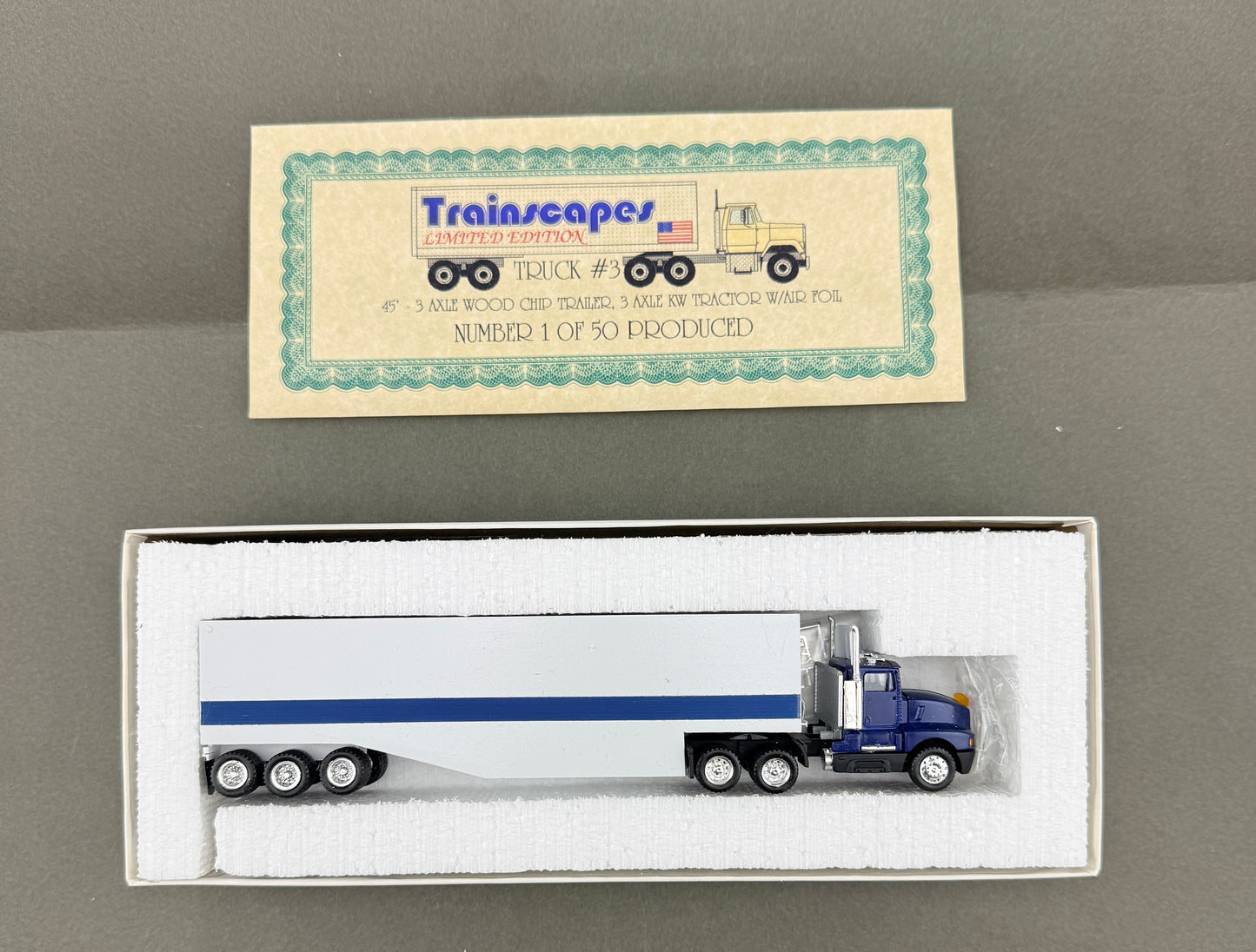 Trainscapes Limited Edition Truck #3 45' Axle Wood Chip Trailer, 3 Axle Kw Tractor w/ Air Roll 1 out of 50