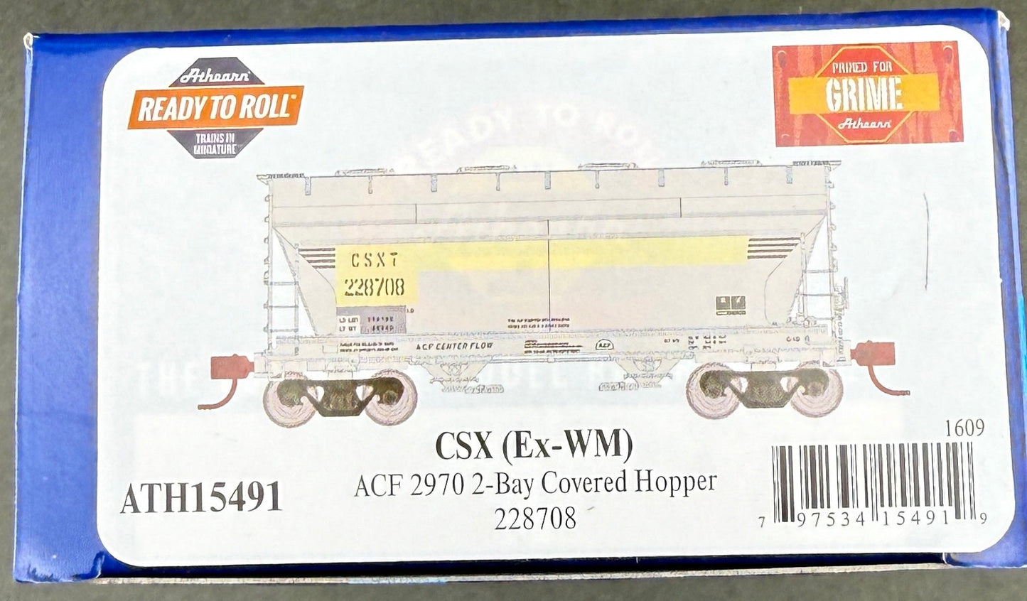 ATH 15491 HO RTR  228708 ACF 2970 2 Bay Covered Hopper CSX  Ex Wm