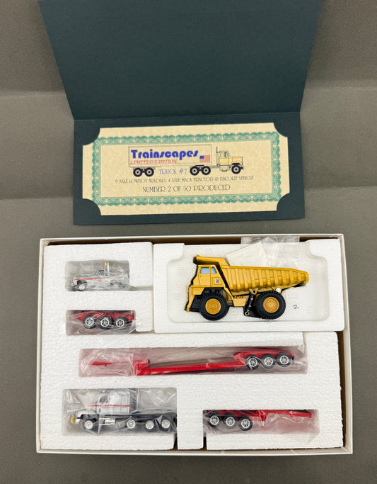 Trainscapes Limited Edition Truck #7 9 Axle Lowboy w/Load, 4 Axle Mack Tractor & Escort Vehicle 2 out of 50