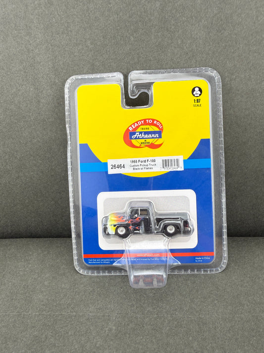 Athearn 26464 HO Black w/ Flames 1955 Ford F-100 Pickup Truck