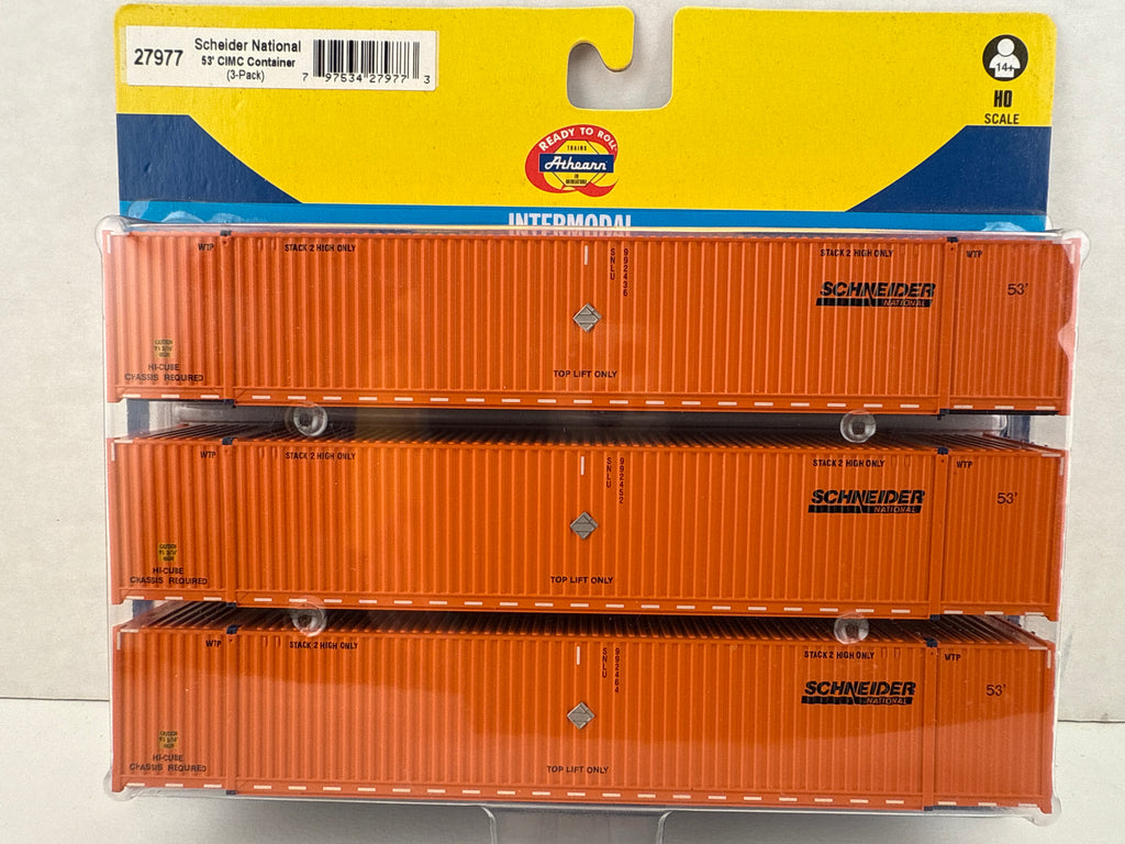 27977 Athearn Scheider National 53’ CIMC Container (3-pack) 
Intermodal
