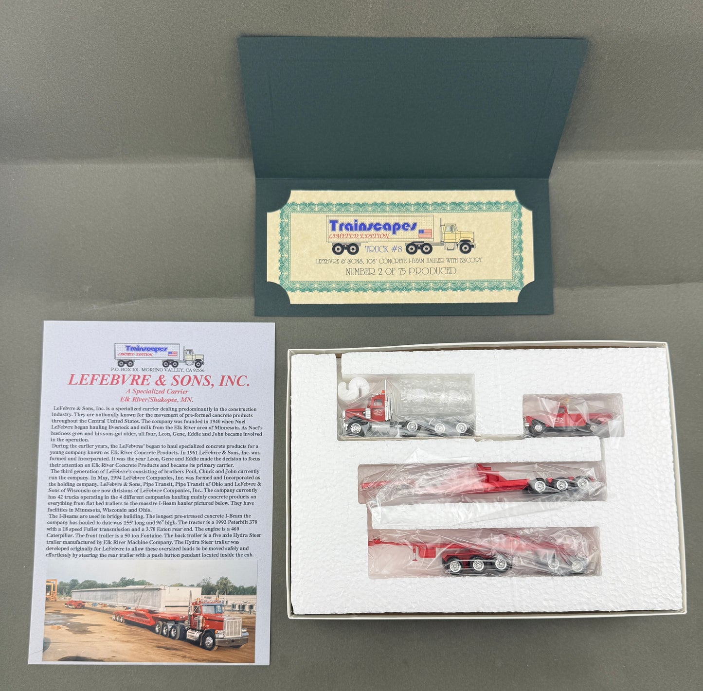 Trainscapes Limited Edition Truck #8 Lefebvre & Sons 108' Concrete I-Beam Hauler with Escort 2 out of 75