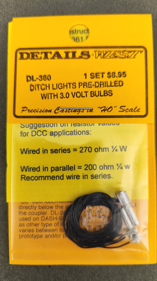 DW DL 360  Ditch Lights Pre-Drilled with 3v Bulbs - HO Scale