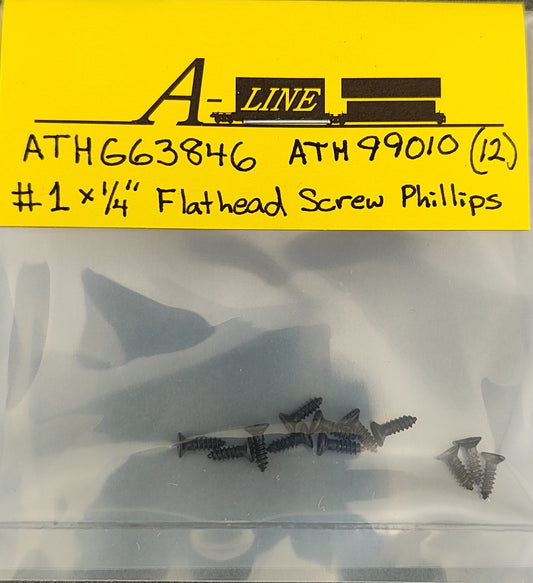 ATH G 63846 ATH99010 Flat Head Screw number 1 x 1/4" includes 12 Black Phillips screws