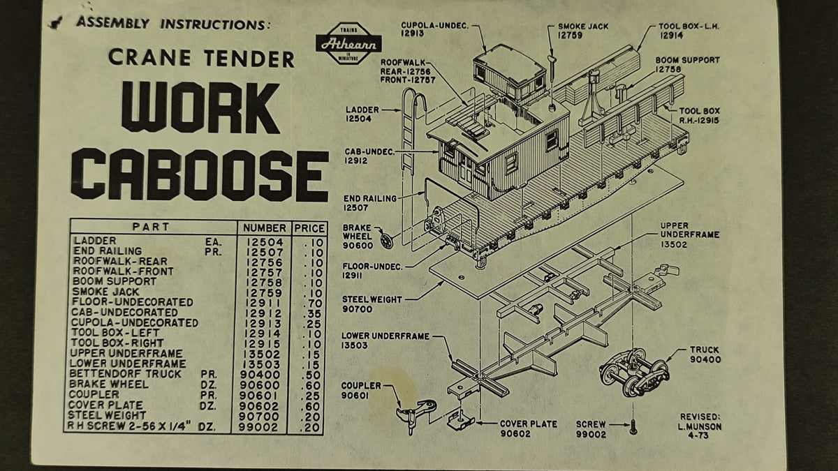 ATH 12759 Crane Tender Work Caboose Smoke Jack