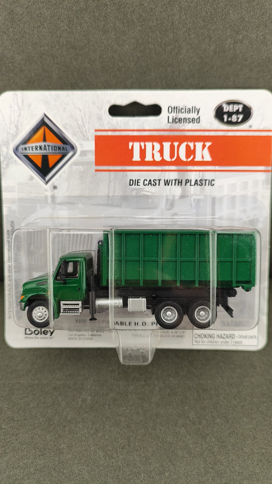 Bol 4128-55 International 3-Axle Roll-Off Dump Truck Green Boley Depart. 1-87 HO Scale