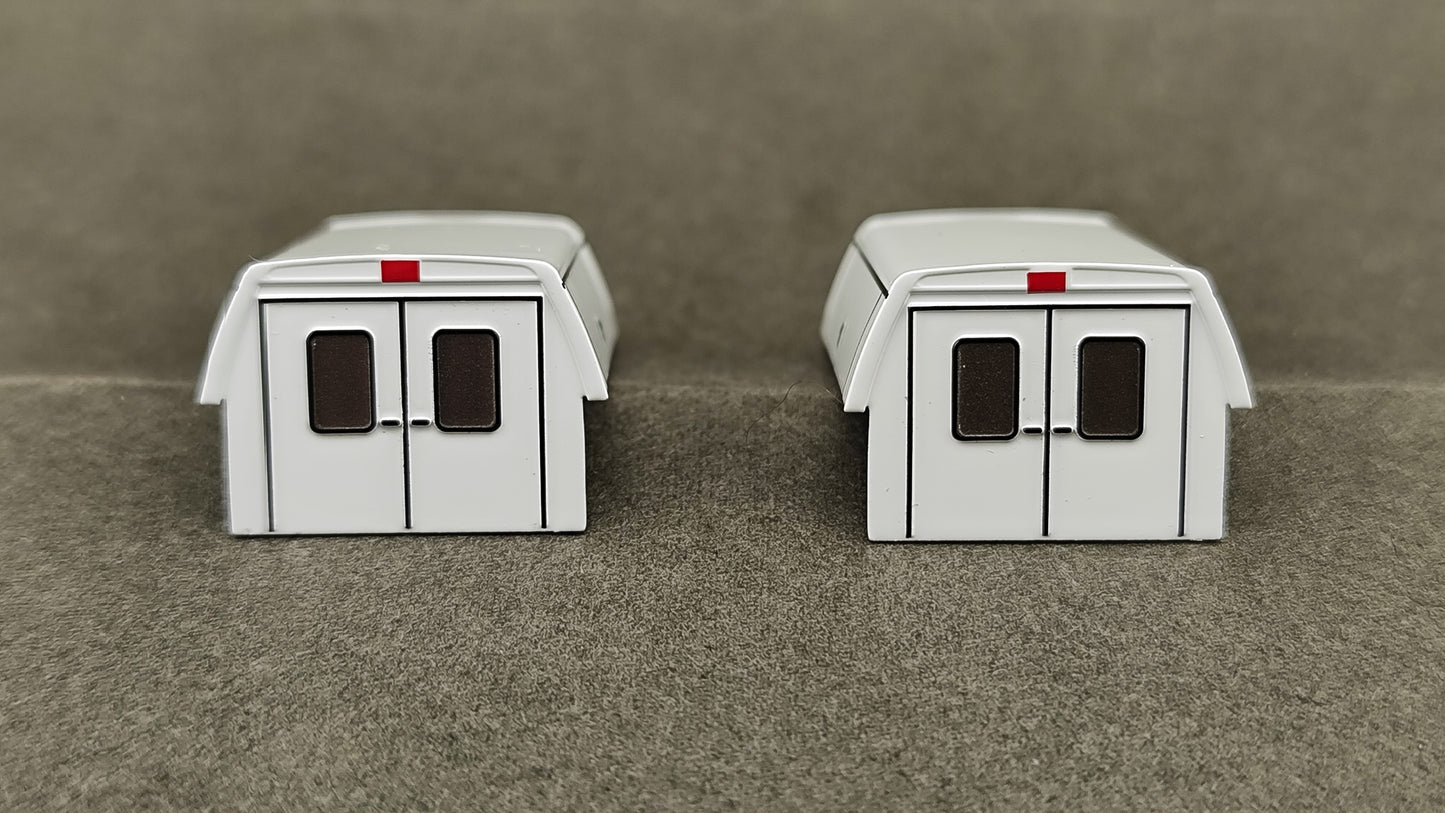 RPS 537 - 5251 . 59  Utility Caps Utility Pickup Box Cap, Non-operating side-opening doors on rear. 2-pieces per package, painted white with black trim and shaded windows. Includes (4) low-rise ladder racks