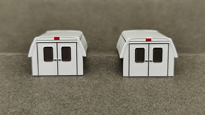 RPS 537 - 5251 . 59  Utility Caps Utility Pickup Box Cap, Non-operating side-opening doors on rear. 2-pieces per package, painted white with black trim and shaded windows. Includes (4) low-rise ladder racks