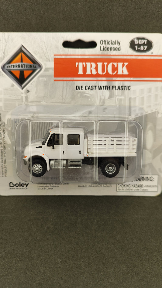 Bol 4174-77 International 2-Axle Crew Cab Stake Truck - White Boley Depart. 1-87 HO Scale