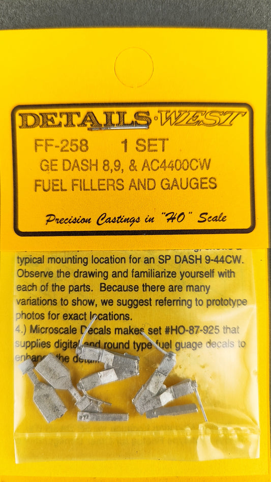 DW FF 258  GE Dash 8 and 9 and  AC 4400 CW Fuel Fillers and Gauges  HO Scale