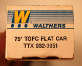 Walthers-3951  75'  TOFC Flat Car  TTX  (kit)