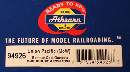 ATH 94926 HO RTR  UP MofW set of 5 bathtub coal gon with load