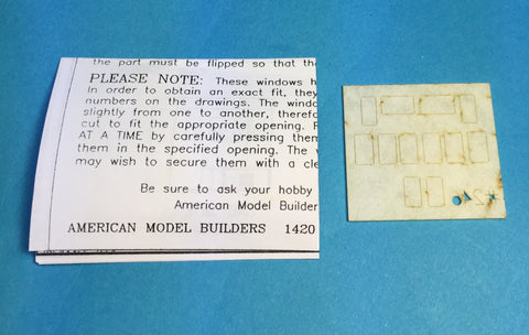 American Model Builders 374 HO Scale Etched Lavatory Window