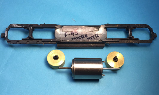 F - 36505 - L                  F45 Holland Micro Motor Ath Loco (leaded and machined for large Holland can motor) motor and flywheels not included, frame only.