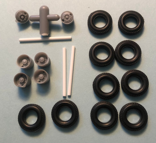 50105 - Tractor Wheel Set - Budd Style 2 Hole Disc Wheels (2 Front, 4 Rear Driven). 10 Tires & Axles for 1 Tractor