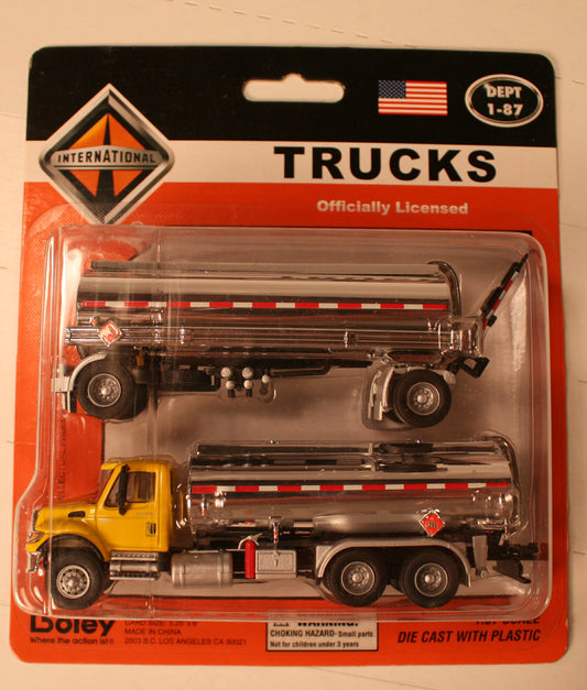 Bol-4504-86     International cab (Yellow)  Boley Depart. 1-87 vehicles double tanker